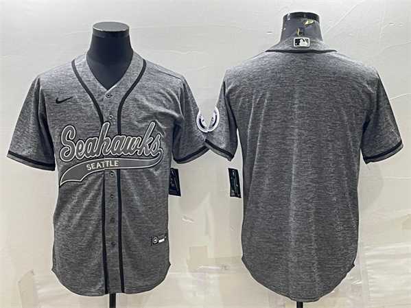 Mens Seattle Seahawks Blank Gray With Patch Cool Base Stitched Baseball Jersey